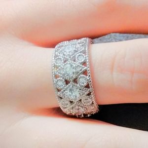 Judith Ripka Silver Filigree Diamond Accent Wide Band